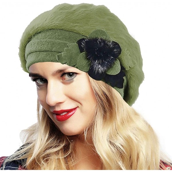 Berets Womens Beret 100% Wool French Beret Beanie Winter Hats Hy022 - Br022-green - CM18HO3S4R5 $8.94