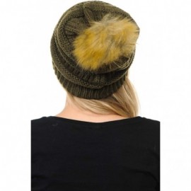 Skullies & Beanies BYSUMMER Soft Warm Cable Knit Faux Fur Pom Pom Winter Skull Cap (New Olive) - CI187G9EEK9 $16.89