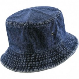 Bucket Hats Washed Cotton Denim Bucket Hat - Dark Denim - CJ12IR9HHIP $14.28