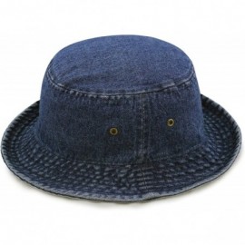 Bucket Hats Washed Cotton Denim Bucket Hat - Dark Denim - CJ12IR9HHIP $14.28