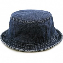 Bucket Hats Washed Cotton Denim Bucket Hat - Dark Denim - CJ12IR9HHIP $14.28