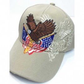 Baseball Caps Patriotic Embroidered American Eagle Clutching Double Flags Baseball Cap (Khaki) - CY12CKFD8KN $13.81