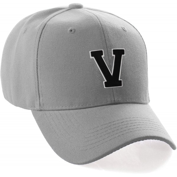 Baseball Caps Classic Baseball Hat Custom A to Z Initial Team Letter- Lt Gray Cap White Black - Letter V - CN18IDXTXAE $8.76