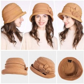 Berets Womens Wool Blend Winter Bucket 1920s Vintage Derby Hat Fedora Round Fall Bowler 55-59cm - 16076-tan - C818IICRGU2 $23.05