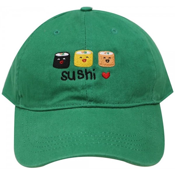 Baseball Caps Sushi Love Cotton Baseball Dad Caps - Kelly Green - CA17XQ7K6OO $13.26