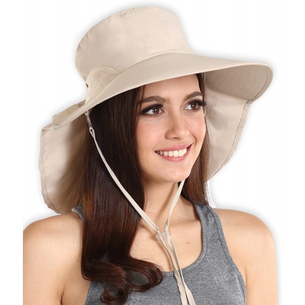 Sun Hats Protection Neck Flap Chin Strap - Light Khaki - Moisture Wicking Nylon - C718E7WW8SQ $9.76