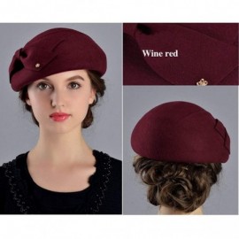 Berets Womens Wool Felt French Berets Bowler Hat Artist Boina Bowknot Cap - Red - CF18H6CU2QU $20.99