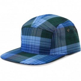 Baseball Caps Made in USA Cotton Twill 5 Panel Flat Brim Genuine Leather Brass Biker Board Cap - Plaid4 - CQ18CZD0RCC $10.16