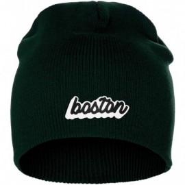 Skullies & Beanies Classic USA Cities Winter Knit Cuffless Beanie Hat 3D Raised Layer Letters - Boston Green - White Black - ...