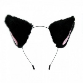 Headbands Cat Long Fur Ears Hair Clip Headwear Headband Cosplay Halloween Costume Orecchiette(Black with Pink inside) - CC126...