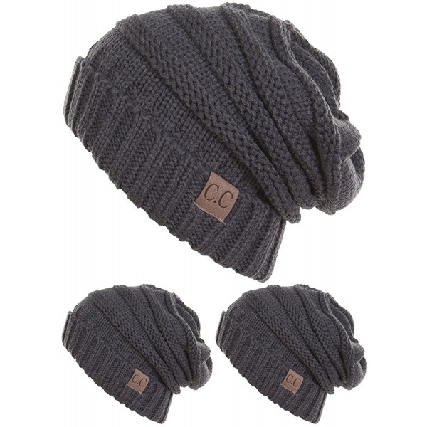 Skullies & Beanies Slouch Thick Knit Beanie (3 Pack) - Black - C3188I6ZER4 $18.24
