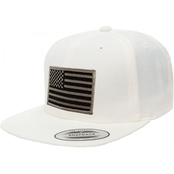 Baseball Caps Flexfit USA American Flag Embroidered Flat Bill Snapback Cap - White - Subdued Grey Patch - CS124KCC0ET $15.58