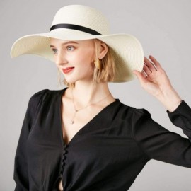 Sun Hats Large Straw Sun Hats for Women with UV Protection Wide Brim-Ladias Summer Beach Cap with Floppy - D1-white - C918QU0...