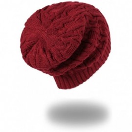 Skullies & Beanies Women Thick Slouchy Knit Winter Hat Oversized Baggy Long Beanie Cap - Wine - CX12MYVZU50 $16.46