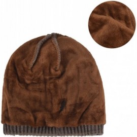 Skullies & Beanies Winter Wool Knitted Chunky Visor Beanie Hat with Brim Fur Lined Peaked Ski Cap - Tan - CM187ZXL25Z $19.78