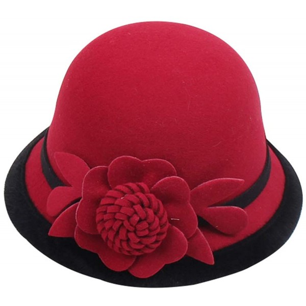 Bucket Hats Cloche Round Hat for Women Beanie Flower Dress Church Elegant British - A-red - C418TDXMM3A $20.40