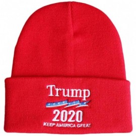 Skullies & Beanies Keep America Great 2020 Donald Trump Unisex Cuffed Plain Skull Knit Hat Cap - Red 003 - CF18YLX4ZT8 $10.78