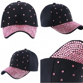 Baseball Caps Women Rhinestone Bling Baseball Cap Adjustable Studded Crystal Snapback Sun Hat - Pink-silverstone - CH18GZ7K9U...