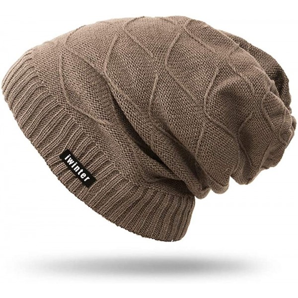 Skullies & Beanies Unisex Winter Knitting Hat Warm Plush Lined Slouchy Hats Beanie Skull Cap - Khaki - CQ18KKES6ED $16.57