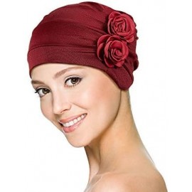 Skullies & Beanies Chemo Turban Headwear Flower Beanie Scarf Cap Head Wrap Hair Loss Hat for Cancer Patient - Black+navy+wine...