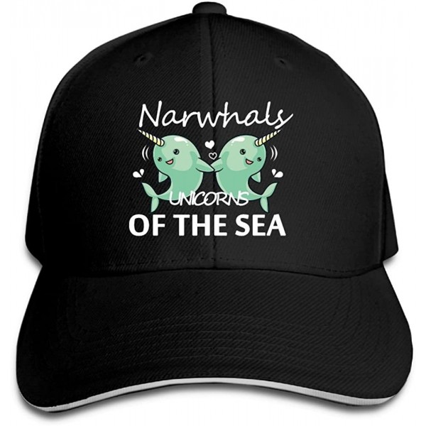 Skullies & Beanies Unisex Sandwich Peaked Cap Narwhals Unicorns of The Sea Adjustable Cotton Baseball Caps Black - Black - CG...