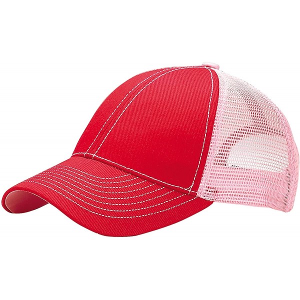 Baseball Caps Unisex Low Profile (Str) Trucker Cap-7641 - Red/L. Pink - C211VJBU6KF $12.59