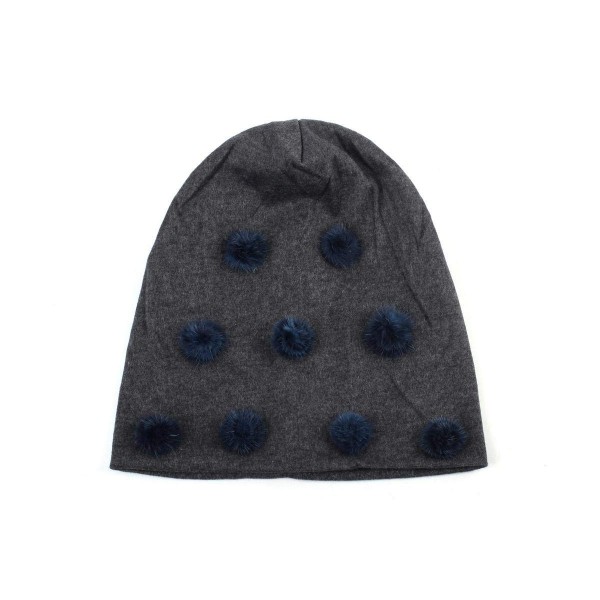 Skullies & Beanies Women's Pom Pom Slouchy Beanie Hat - Dark Ash Grey Navy - CX18X8MYSKX $16.62