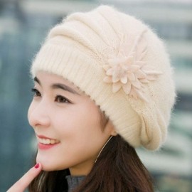 Berets Women Winter Warm Cap Knit Hat Beret Wool Snow Ski Caps Visor - Beige - CW18M4NEQ60 $11.82