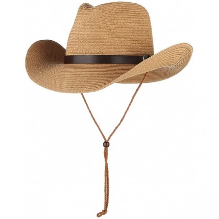 Cowboy Hat Western Style Fedora Straw Hat Sun Hat with Chin Strap ...