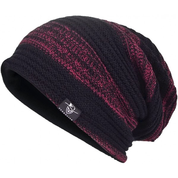 Skullies & Beanies Mens Slouchy Beanie Knit Skull Cap Long Baggy Hip-hop Winter Summer Hat B305 - Retro-black&claret - CU12N5...