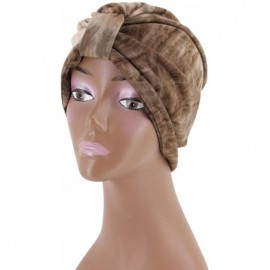 Sun Hats Shiny Metallic Turban Cap Indian Pleated Headwrap Swami Hat Chemo Cap for Women - Khaki - C118A4KSO8S $9.84