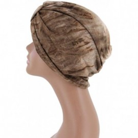 Sun Hats Shiny Metallic Turban Cap Indian Pleated Headwrap Swami Hat Chemo Cap for Women - Khaki - C118A4KSO8S $9.84