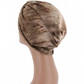 Sun Hats Shiny Metallic Turban Cap Indian Pleated Headwrap Swami Hat Chemo Cap for Women - Khaki - C118A4KSO8S $9.84