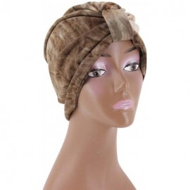 Sun Hats Shiny Metallic Turban Cap Indian Pleated Headwrap Swami Hat Chemo Cap for Women - Khaki - C118A4KSO8S $9.84