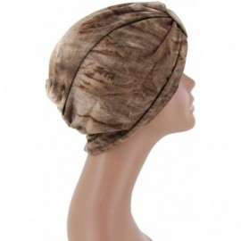 Sun Hats Shiny Metallic Turban Cap Indian Pleated Headwrap Swami Hat Chemo Cap for Women - Khaki - C118A4KSO8S $9.84