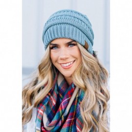 Skullies & Beanies Solid Ribbed Beanie Slouchy Soft Stretch Cable Knit Warm Skull Cap - Denim - C412N0028HG $12.91