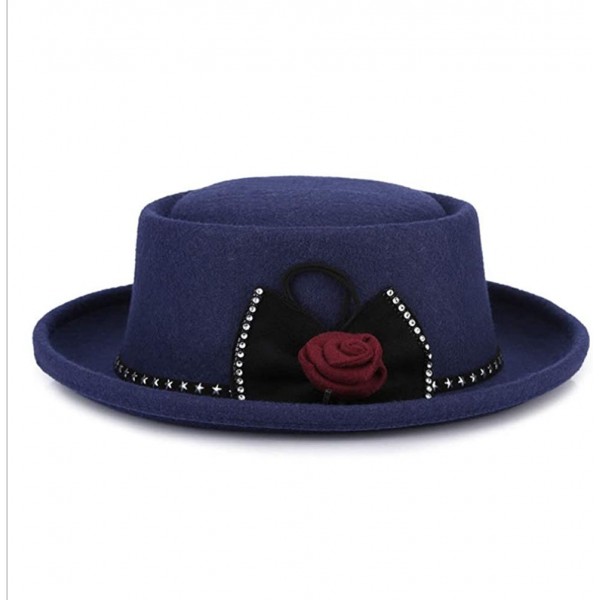 Wool Flat Top Floral Bow Fedoras Hat For Women's Wide Brim Fedora Hat ...