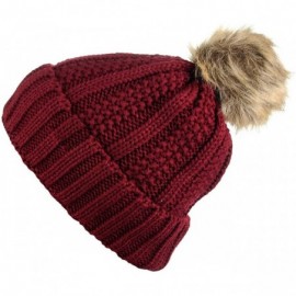 Skullies & Beanies Women's Winter Pom Pom Beanie Ski Knitted Hat in Fall Winter - Red - CH18L9DK7CX $9.23