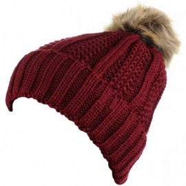 Skullies & Beanies Women's Winter Pom Pom Beanie Ski Knitted Hat in Fall Winter - Red - CH18L9DK7CX $9.23