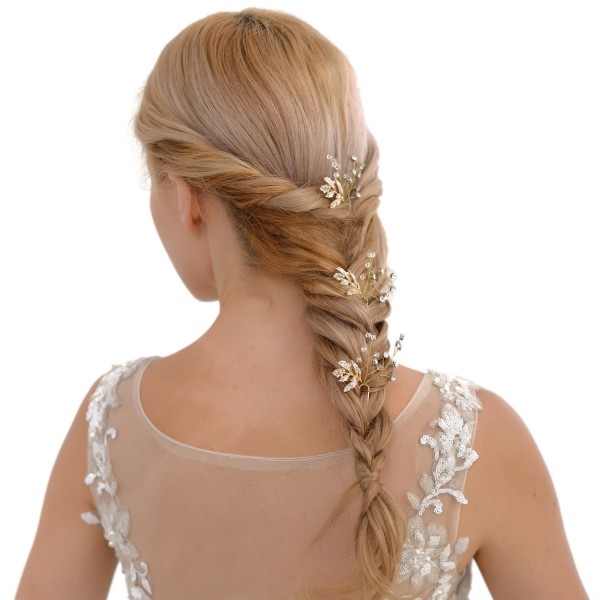 Headbands Wedding Hair Pins Bridal Headpiece Leaf Bridal Decoration(Pack of 3) (HP61-Golden) - Hp61-golden - CM1860G2GLR $8.31