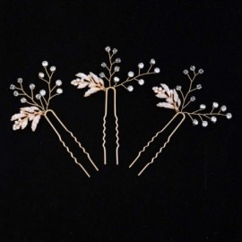 Headbands Wedding Hair Pins Bridal Headpiece Leaf Bridal Decoration(Pack of 3) (HP61-Golden) - Hp61-golden - CM1860G2GLR $8.31