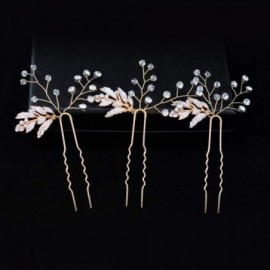 Headbands Wedding Hair Pins Bridal Headpiece Leaf Bridal Decoration(Pack of 3) (HP61-Golden) - Hp61-golden - CM1860G2GLR $8.31