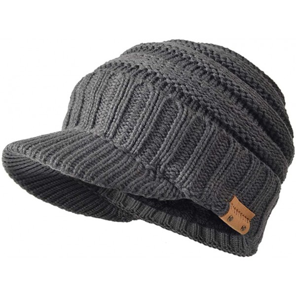 Skullies & Beanies Men Stripe Knit Visor Beanie Hat for Winter - B320-grey - CL186Q3DDOH $11.30