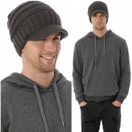 Skullies & Beanies Men Stripe Knit Visor Beanie Hat for Winter - B320-grey - CL186Q3DDOH $11.30