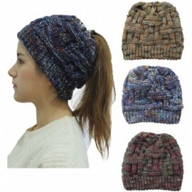 Skullies & Beanies Ponytail Messy Bun BeanieTail Women's Beanie Solid Ribbed Hat Cap - Beige&blue&gray - CX18A8EXNAG $17.28