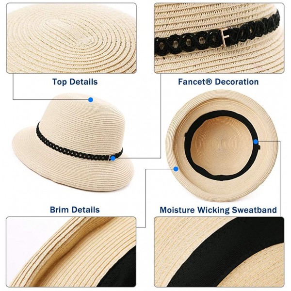 Womens Wide Roll Up Brim Packable Straw Sun Cloche Hat Fedora Summer ...