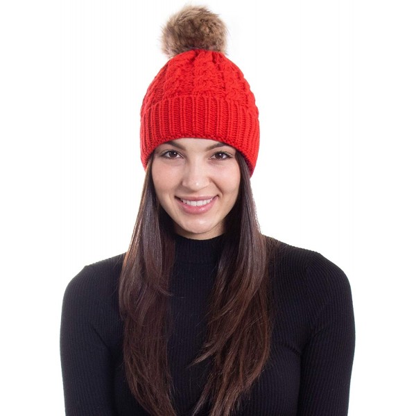 Women's Winter Soft Chunky Cable Knit Pom Pom Beanie Hats Skull Ski Cap ...