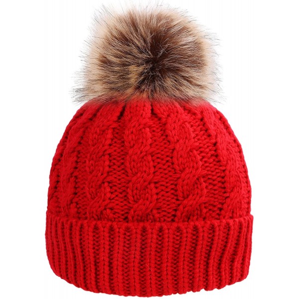 Women's Winter Soft Chunky Cable Knit Pom Pom Beanie Hats Skull Ski Cap ...