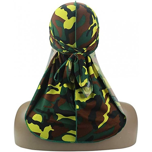 Skullies & Beanies Unique Style Men-s Camo Durag 360- 540-720 Waves Extra Long Tail Wide Straps Silky Du-RAG - Green-1 - C218...