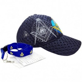 Baseball Caps Freemason Mason Symbol Adjustable 3D Embroidery Baseball Mesh Cap Hat w/Lanyard - Navy - CV188MY8N4S $11.85